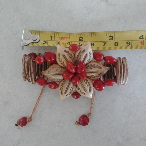 4/$20 Y2K wood and bead adjustable bracelet flower orange and brown - Picture 4 of 9